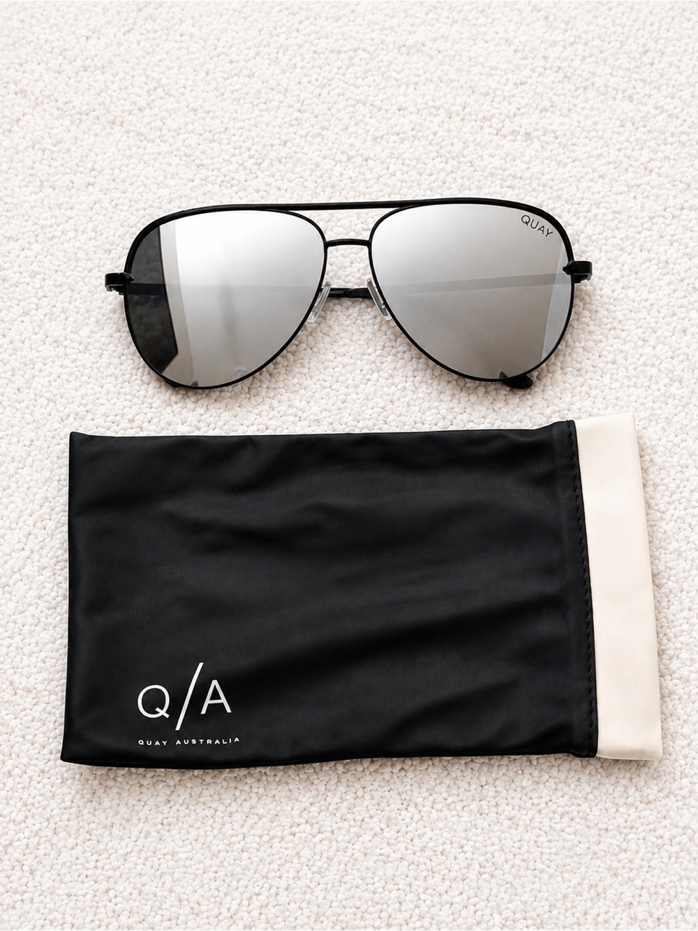Quay Australia Black Aviator Sunglasses with Silver Lenses